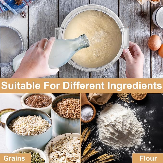 Suclain 4 Pcs 4 Qt Food Storage Container Bucket with Lids Clear Proofing Containers for Dough Rise Bread with Scale Handle Round Flour Commercial Storage Bucket for Home Restaurant Food(Multicolor)