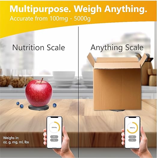 Portable Food Scale, Pocket Sized, Rechargeable. Tracks, Calories, Nutrition, Cholesterol, Micros, Macros for Weight Loss, Health, Diabetes, Meal Prep, Diet. Use with FREE Gourmetmiles App.