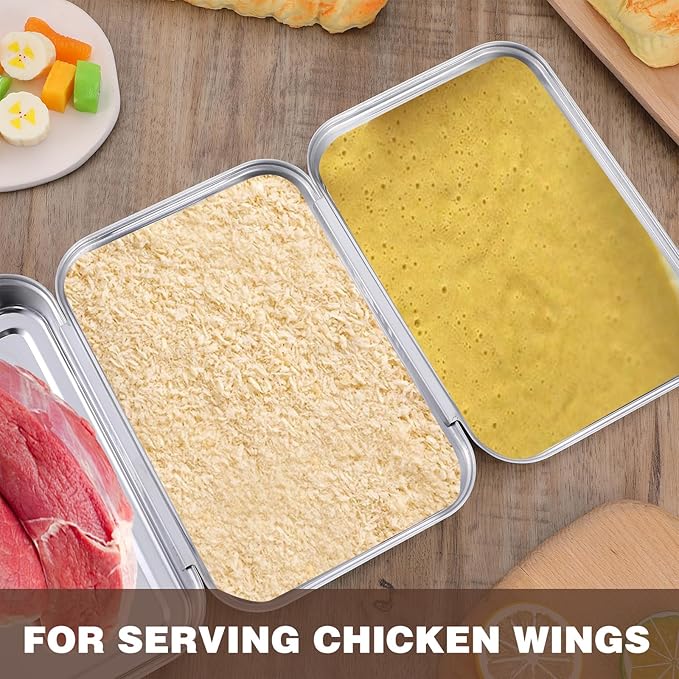 3 Pcs Breading Trays Set, Large Breading Pans, Stainless Steel Breading Set for Marinating Meat, Chicken, Fish, Food Prep Trays, Coating Trays Can Be Used to Baking Cake, Oven Safe