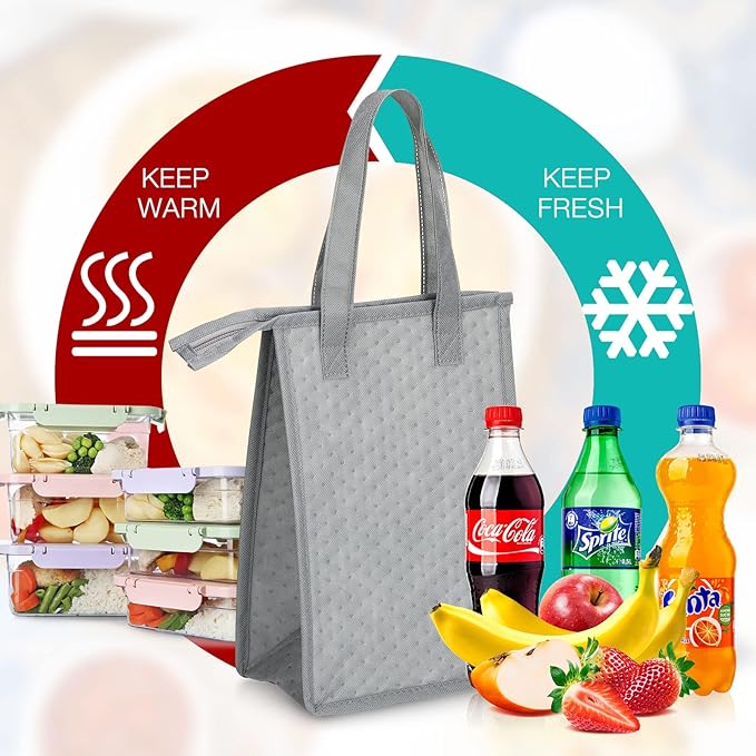 15 Pieces Insulated Lunch Bags Cooler Lunch Tote Bag Bulk with Zipper Thermal Leakproof Lunch Bags for Women Men Work Office School Travel Picnic(Grey)