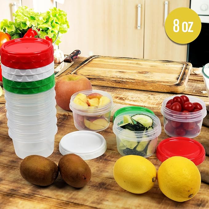 8 oz Small Freezer Containers with Lids Stackable Plastic Food Storage Container 1 Cup Meal Prep Bowls Airtight Dishwasher Safe,12-pack