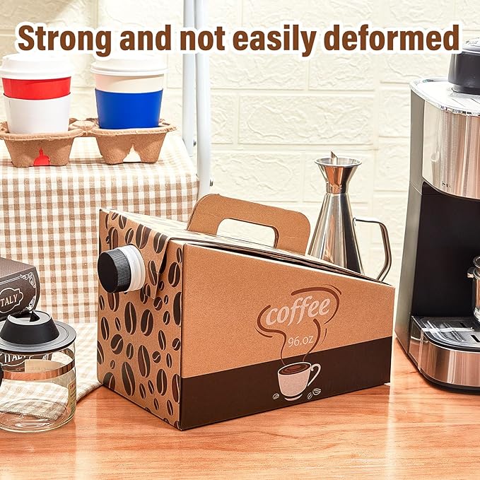 Dandat 10 Pack Coffee to Go Container - 96 oz Thick Hardboard Insulated Coffee Box, Disposable Beverage Dispenser with Handle and Lids for Hot and Cold Bulk Beverages, Portable Catering Servers