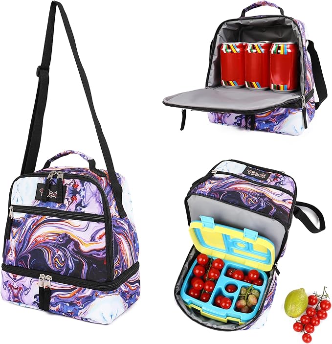 Tilami Lunch Bags Insulated Adjustable Strap Zipper, Water-Resistant Cooler Bags, Bento Bags for Kids Toddlers, Painting Purple