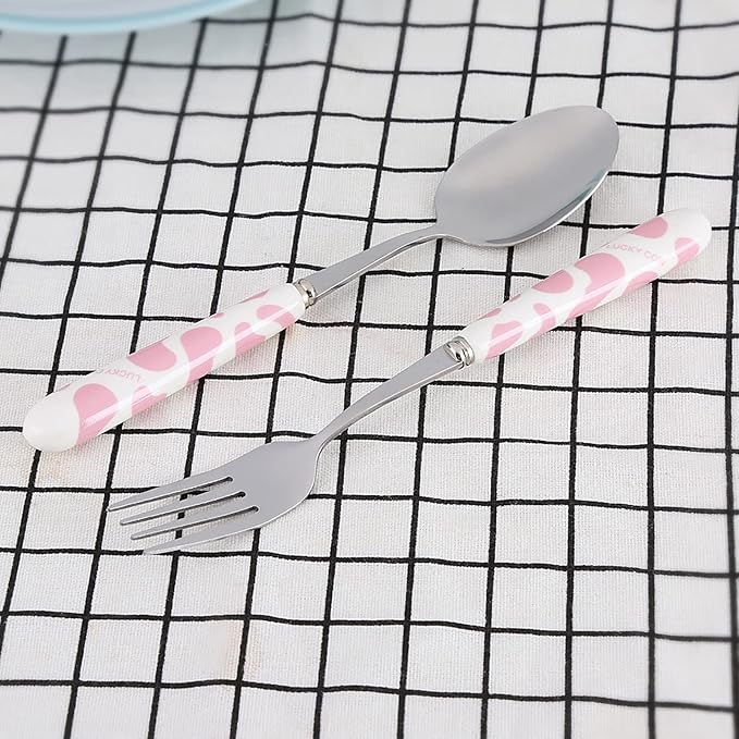 2Pcs Fork And Spoon Set, Cute Cutlery Set Stainless Steel Small Cutlery Travel Cutlery Set with Portable Storage Case for School Travel(Pink)