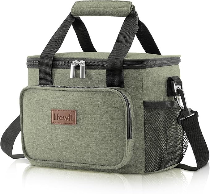 Lifewit Large Lunch Bag Insulated Lunch Box Soft Cooler Cooling Tote for Adult Men Women, Dark Green 12-Can (9L)