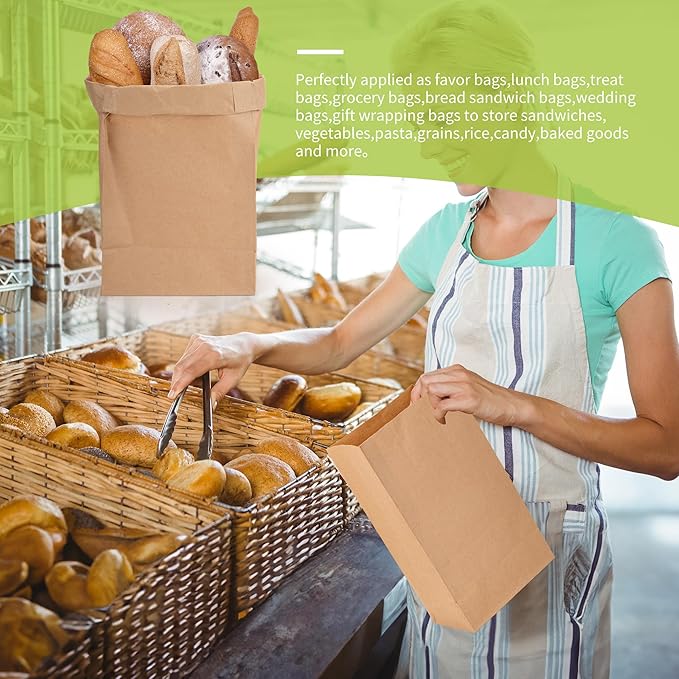 12 Lb Brown Kraft Paper Bags 60 Pcs Bulk, 7.1" x 4.3" x 12.6" light duty Paper Grocery Bags paper Lunch Bag Sandwich Bag for Small Lunches, Household, Bakery, Shopping and Restaurant, Takeout