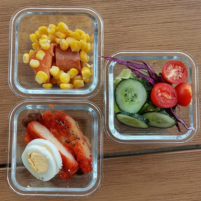 Bariatric Meal Prep Containers, Glass Portion Control Containers 3 Pack, Microwave Safe Glass Meal Prep Containers with Lids