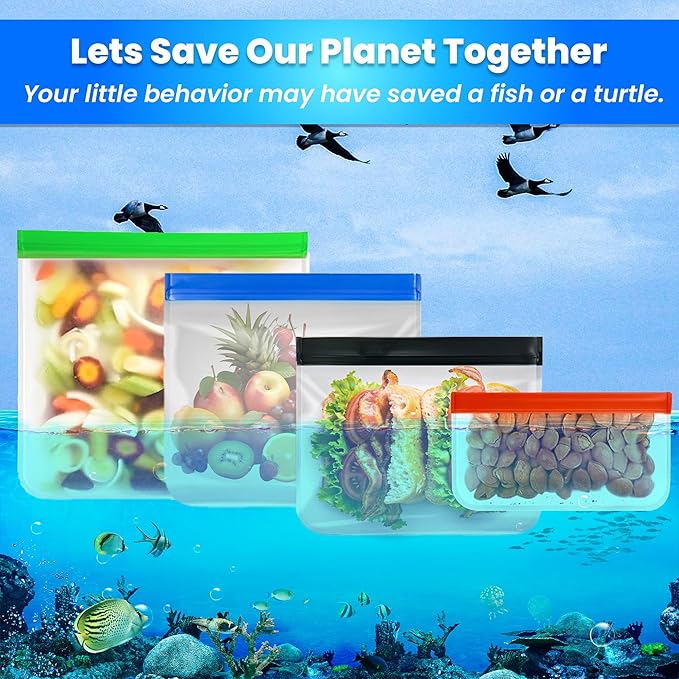 12-Pack Reusable Food Storage Bags (XL & Gallon Sizes) – Leakproof, Eco-Friendly Ziplock Bags for Meal Prep, Travel, Freezer Storage, and Kitchen Organization – Durable & BPA-Free