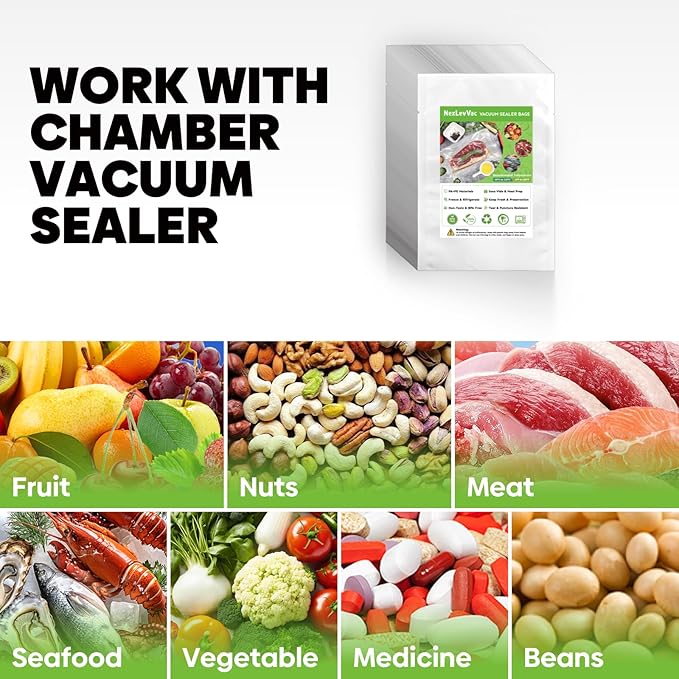 Chamber Vacuum Sealer Bags 200PCS 14"x12",Heavy Duty Pre-Cut Vacuum Chamber Pouches for Food Storage,Sous Vide or Meal Prep,BPA-Free Thick Seal a meal bag for Commercial Sealer Machine