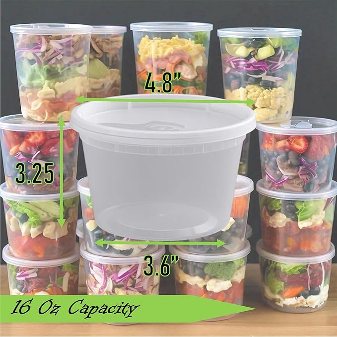 Mr Miracle 16 oz Clear Deli Containers with Lids. Pack of 12. Airtight Reusable Plastic Food and Multi-Purpose Containers. Microwave, Freezer and Dishwasher Safe