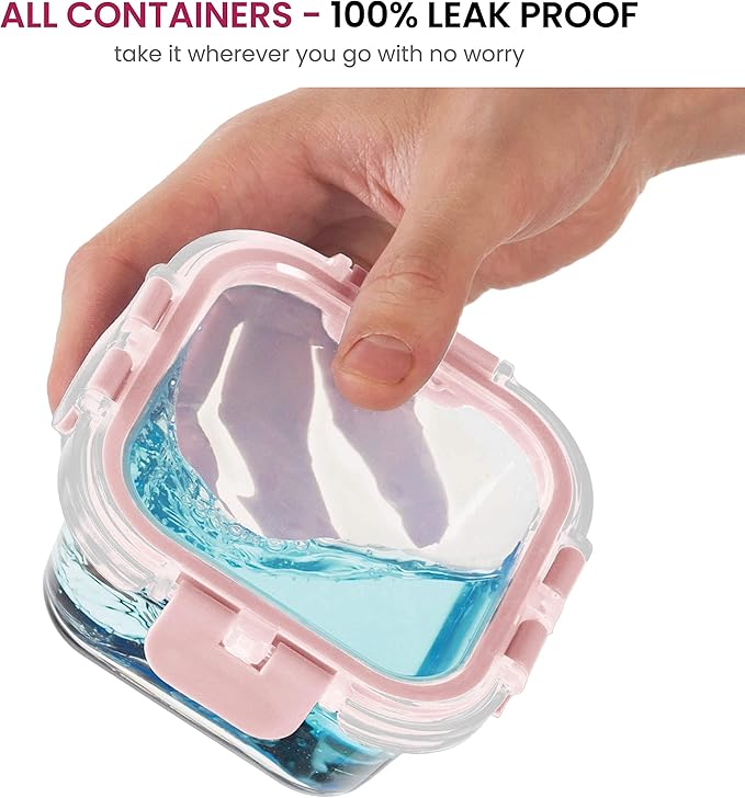 FineDine 24 Piece Glass Storage Containers with Lids - Leak Proof, Dishwasher Safe Glass Food Storage Containers for Meal Prep or Leftovers, Pink
