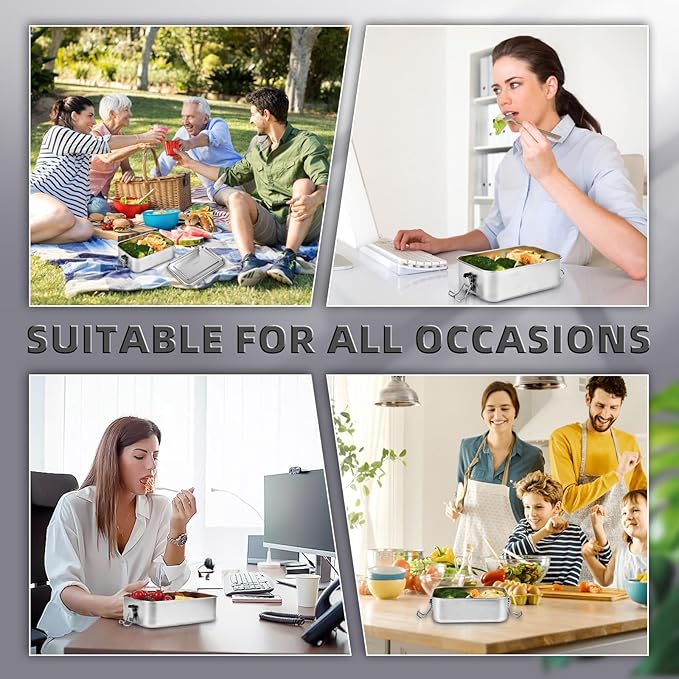 4 PCS Stainless Steel Bento Box 550ml, Metal Lunch Box Food Containers, Steel Lunch Container for Home, Work, Camping