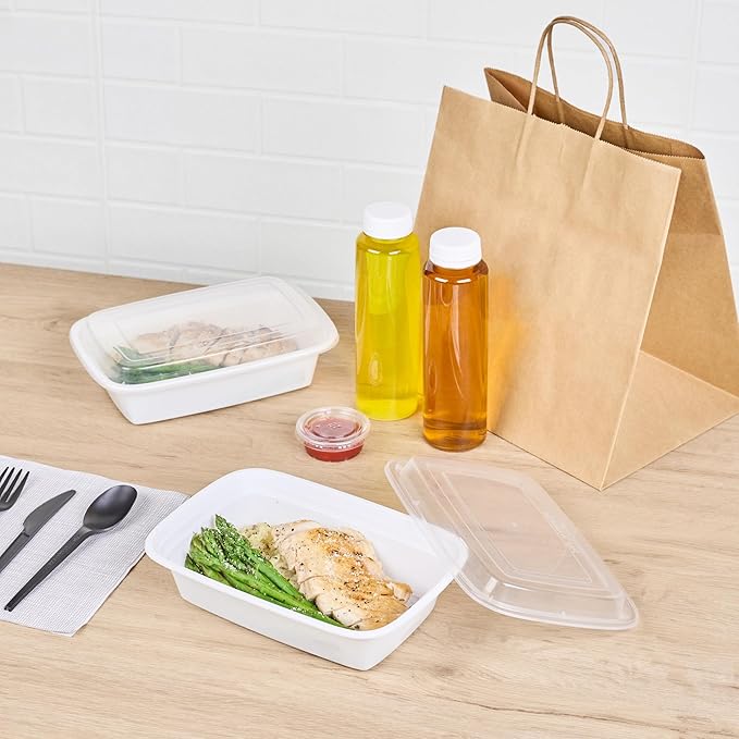 Restaurantware Asporto 38 Ounce Take Out Containers, 50 Food Containers With Lids - Microwavable, Disposable, White Plastic To Go Food Containers, No BPA, For Take Out And Delivery