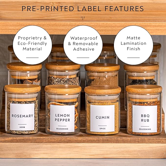Laramaid 2.5oz 20Packs Glass Jars Set, Round Spice Jars with Bamboo Lids and Customized Labels, Food Storage Container Canisters for Home Kitchen, Spice, Herbs, Seasoning, Seed, Tea, Sugar, Salt