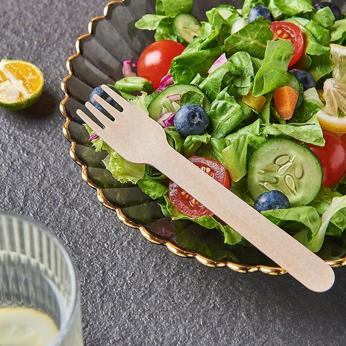 Wooden Cutlery Set - 300 Combo Utensils Disposable Wood Silverware, Party Flatware Recyclable Sustainable (Formerly FULING)