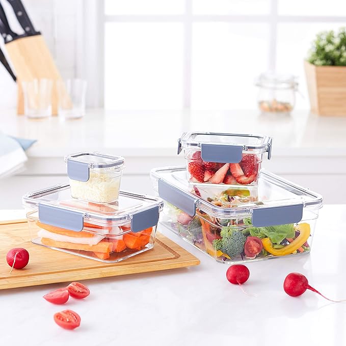 Amazon Basics Tritan Plastic Food Storage Containers - Tritan Plastic Locking, Air Tight, 22 Pieces, Clear