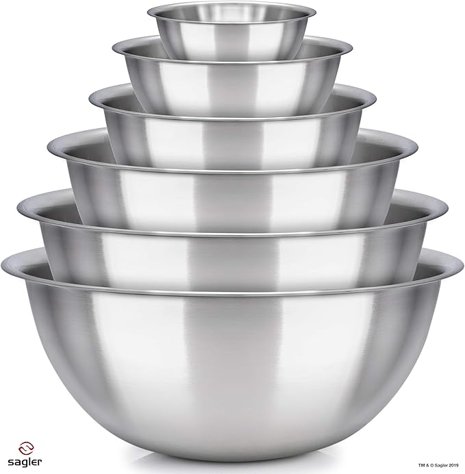 mixing bowl Set of 6 - stainless steel - Polished Mirror kitchen bowls - Set Includes ¾, 2, 3.5, 5, 6, 8 Quart - Ideal For Cooking & Serving - Easy to clean - Great gift