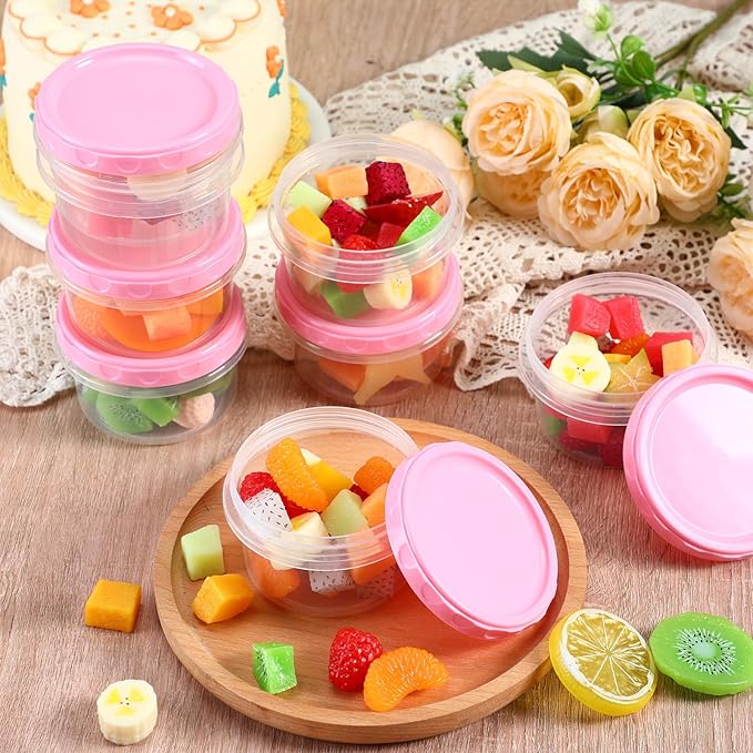 Sieral 36 Pack 8 oz/ 250 ml Freezer Containers with Lids Plastic Twist Top Deli Jars Reusable Freezer Storage Containers for Food Round Wide Mouth Lunch Snacks (Pink)