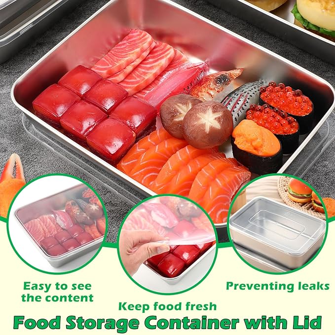 12 Pcs Stainless Steel Food Storage Containers with Lids, 71 Oz Metal Lunch Bento Box Reusable Stackable Meal Prep Container for Kitchen Picnic Travel, Freezer& Dishwasher Safe