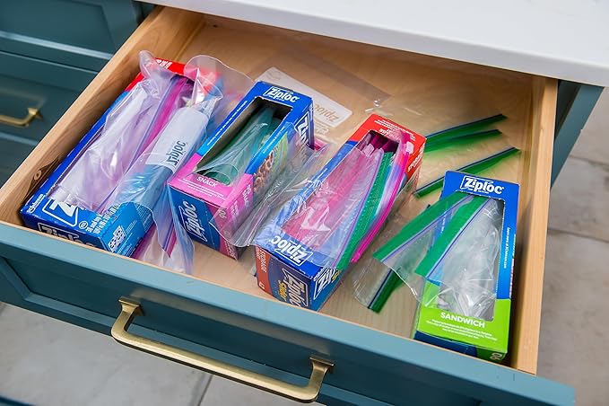 Lipper International Bamboo Storage Bag Organizer Holder and Dispenser for Kitchen Drawer or Countertop, 4 Compartment Sizes