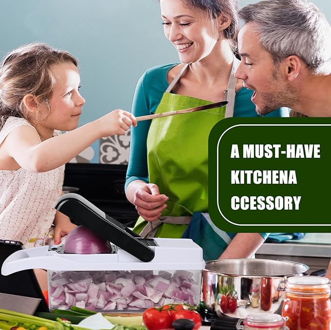 Multifunctional vegetable cutter 23 in 1 vegetable slicer, cucumber slicer, potatoes, tomatoes, zucchini, garlic, eggs, vegetable cutter with container and lid, salad cutter, dicing machine, shredder