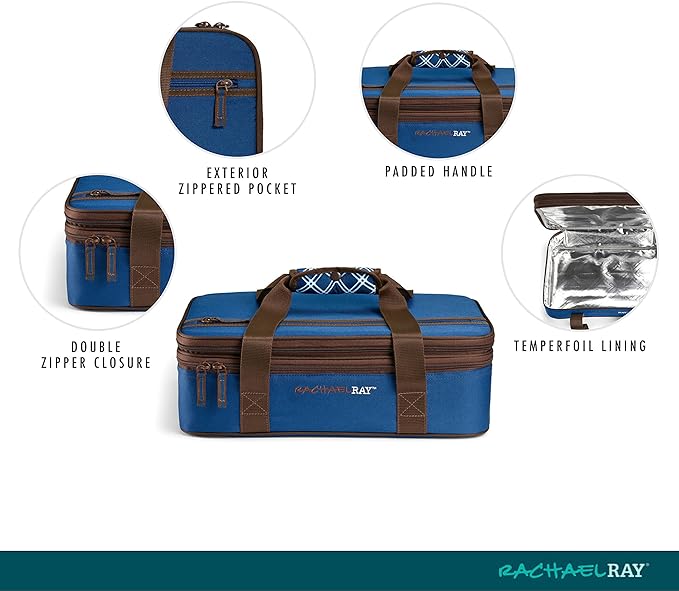 Rachael Ray Expandable Insulated Casserole Carrier for Hot or Cold Food, Thermal Lasagna Lugger Tote for Potluck, Parties, Picnic, and Cookouts, Fits 9" x 13" Baking Dish
