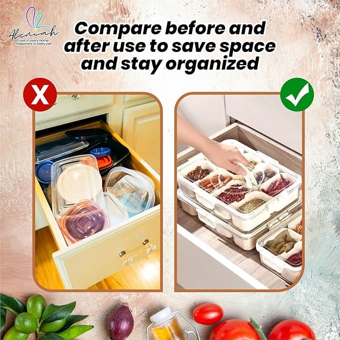 Divided Snack Tray with Lid – Portable Snackle Box with 8 Removable Compartments – Reusable Food Storage Containers for Snacks, Camping & Lunch – Includes Checkered Tablecloth