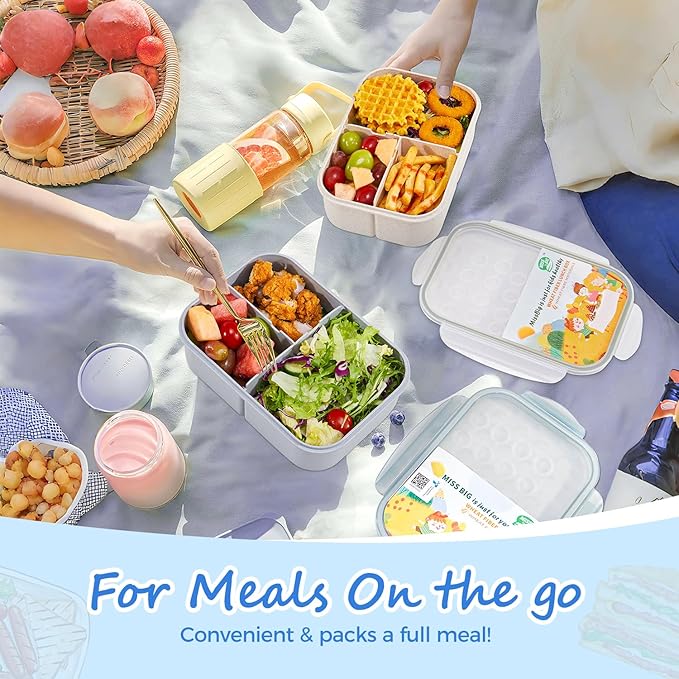 MISS BIG® Bento Box,Bento Box Adult,Lunch Box,Ideal Leak Proof Lunch Containers,No BPAs and No Chemical Dyes Bento Lunch Box,Dishwasher and Microwave Safe Lunch Containers for Adults(1900ml Gray)