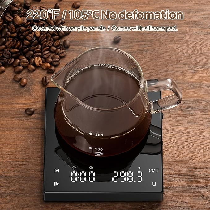 Mini Coffee Scale with Timer, 2kg/0.1g Accurate Espresso Scale, Long-Lasting Type-C Rechargeable Power, 0.59 Inches Thick for Espresso, Pour Over, Drip (Black) (1)
