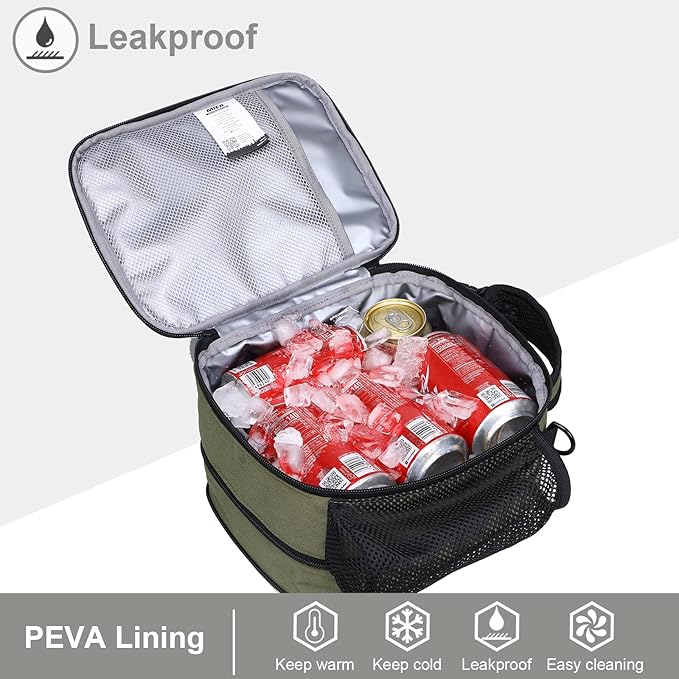 MIER Expandable Lunch Bag Insulated Lunch Box for Men to Work Travel Portable Lunchbox Bags with Shoulder Strap and Water Bottle Holder(Green)