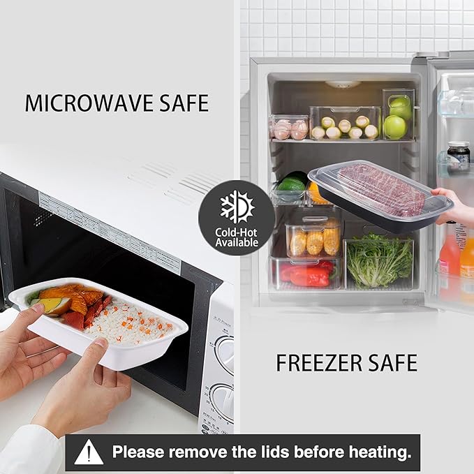 50 pack of Reusable Bento Box Spillproof Plastic Safe Lidded Food Storage Container Packing Box, Refrigerator/microwave Safe, Lunch Containers For Adults Bento Boxes (38oz-50 pack)