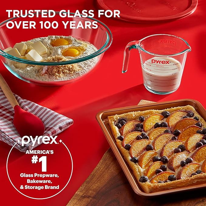 Pyrex 3 Piece Glass Measuring Cup Set, Includes 1-Cup, 2-Cup, and 4-Cup Tempered Glass Liquid Measuring Cups, Dishwasher, Freezer, Microwave, and Preheated Oven Safe, Essential Kitchen Tools