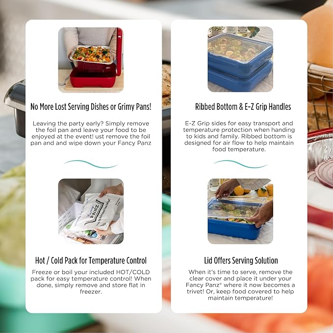 Fancy Panz Premium, Serving Tray for Food, Made in the USA Foil Pan Carrier, Stackable Aluminum Pan Holders, Travel Casserole Carrier, Aqua