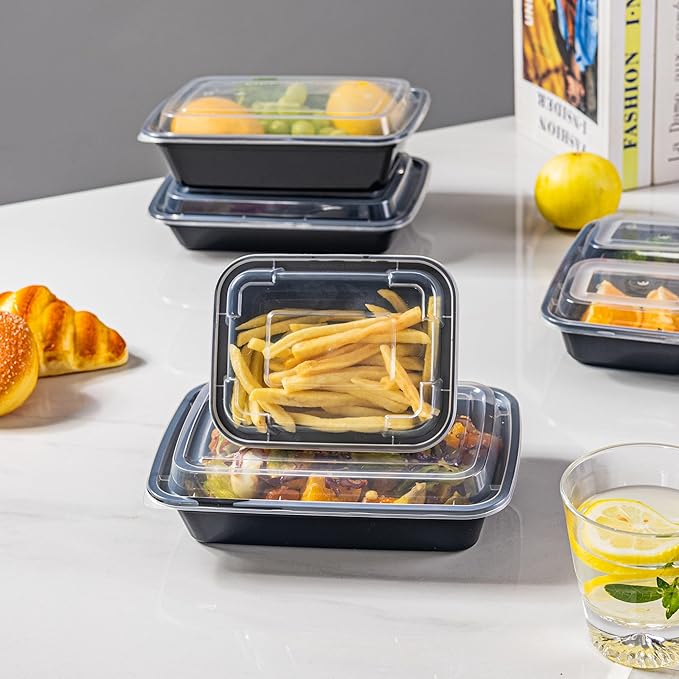 Microwave Safe Meal Prep Containers with Lids 12oz - 150 Pack Plastic Food Storage Bowls for Lunch, Takeout, and Restaurant-Style Dining - Perfect for To-Go Meals, Salads, and Healthy Eating at Home