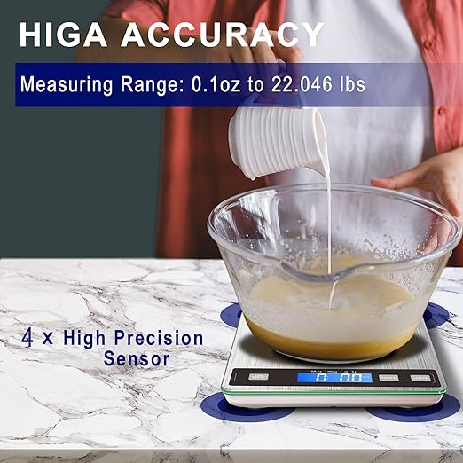 hito Food Scale 33lb Digital Kitchen Scale Rechargeable Waterproof Weight Grams and oz 1g/0.1oz Precise, for Weight Loss, Cooking and Baking, Ash Silver