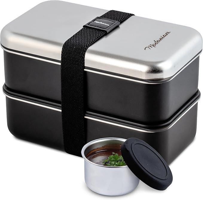 Premium Stainless Steel Bento Box Adult Lunch Box with Compartments for Women & Men|leak proof| Microwavable| Stackable Japanese Bento Lunchbox| Metal Lunch box|Lunch Containers |47 Oz|Black