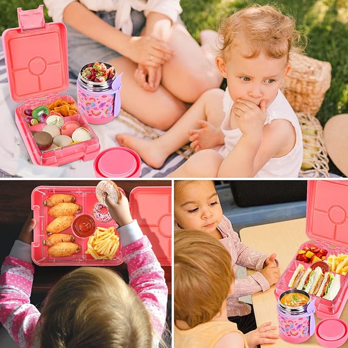 Rainbow Bento Lunch Box Set, 25.36 oz Capacity, Stainless Steel Insulated Soup Thermo, Leak-proof Bento Box, Microwave and Dishwasher Safe