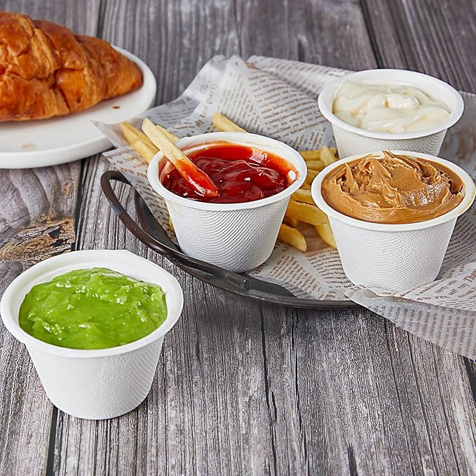 Vplus 800 Pack 4 OZ Disposable Souffle Cups, 100% Compostable Portion Cups, Made From Bagasse Fibe and Bamboo, Perfect For Dips, Food Sample, Jams, Honey, Sauces, Nuts