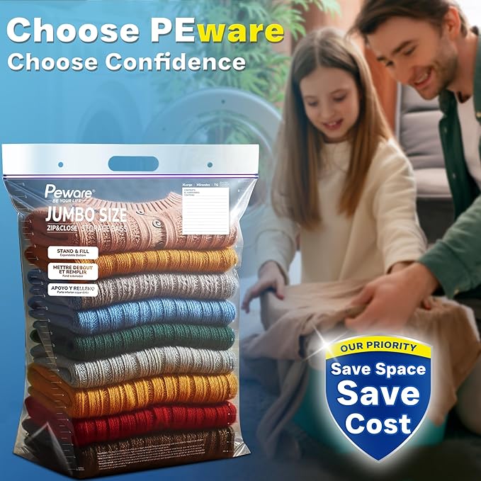 Jumbo Plastic Storage Bags, Extra Large 10Gallon Resealable Zipper Lock Seal Bags for Bedding, Clothes, Travel, and Food, Moving Totes, 20"x26", 20 Pack