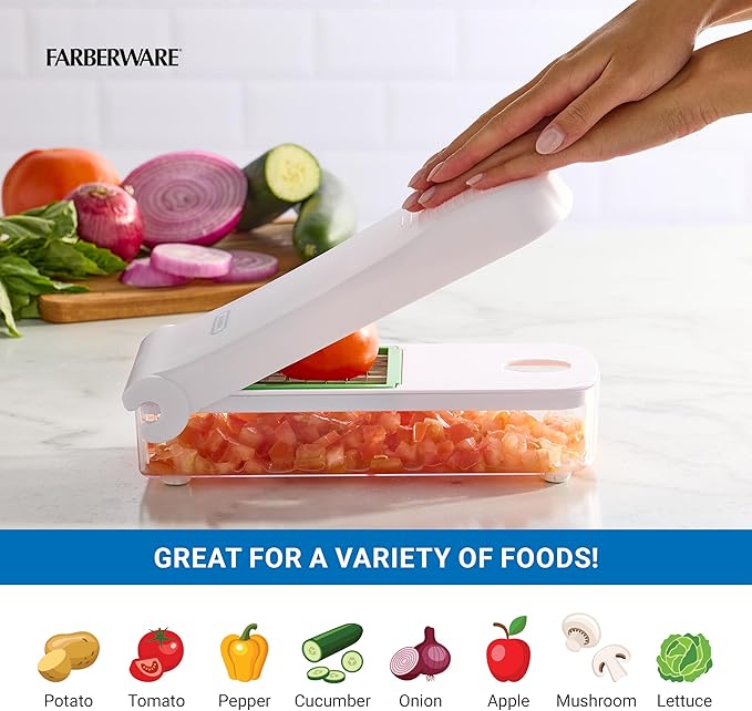 Farberware Professional Vegetable Chopper, 2 Blades For Slicing and Dicing Onions, Tomatoes, Potatoes And More, Meal Prep Made Easy
