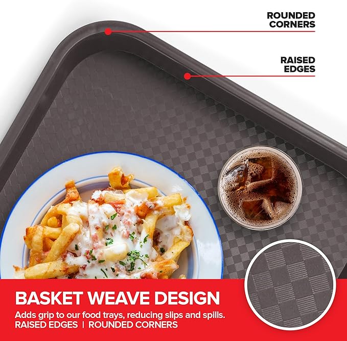 Stock Your Home Large Plastic Serving Trays for Fast Food (Set of 6) 16” x 12” Multicolor Cafeteria Tray for Lunch, Restaurant, Café, Craft Service Carts
