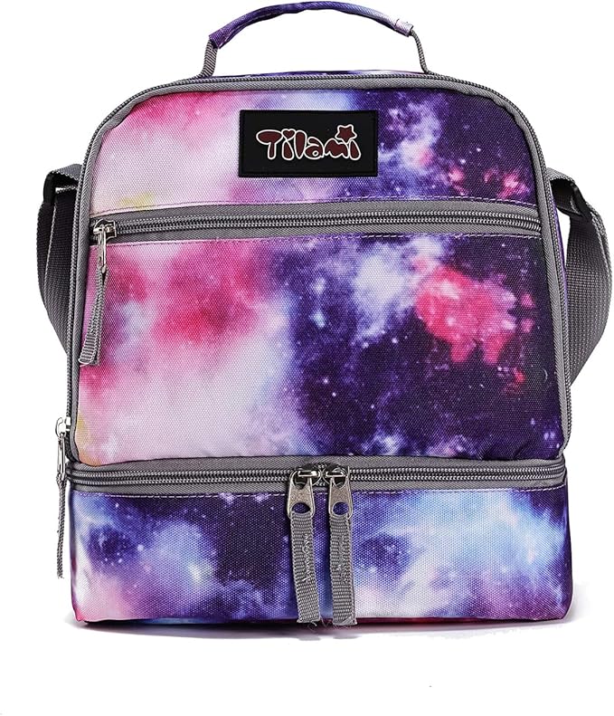 Tilami Lunch Bags Insulated Adjustable Strap Zipper, Two Compartments Cooler Bags, Bento Bags for Kids Toddlers (Purple)