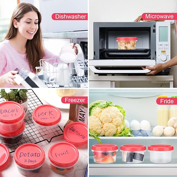 Sieral 36 Pack 8 oz/ 250 ml Freezer Containers with Lids Plastic Twist Top Deli Jars Reusable Freezer Storage Containers for Food Round Wide Mouth Lunch Snacks(Red)