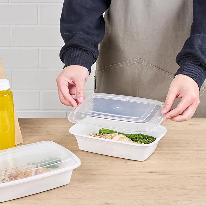 Restaurantware Asporto 38 Ounce Take Out Containers, 50 Food Containers With Lids - Microwavable, Disposable, White Plastic To Go Food Containers, No BPA, For Take Out And Delivery