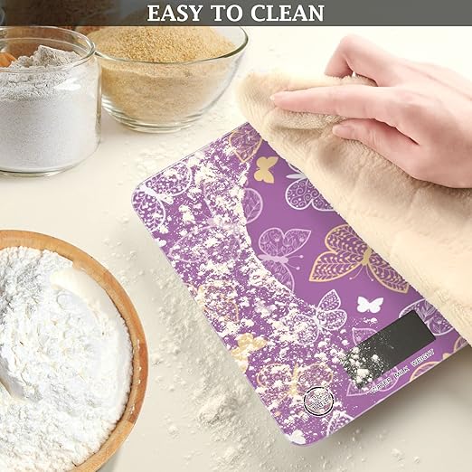 Food Scale Kitchen Digital Scale Food Ounces and Grams Dieting Baking Cooking Waterproof Glass Panels LCD Display,4 Units Scale Tare Function Butterfly