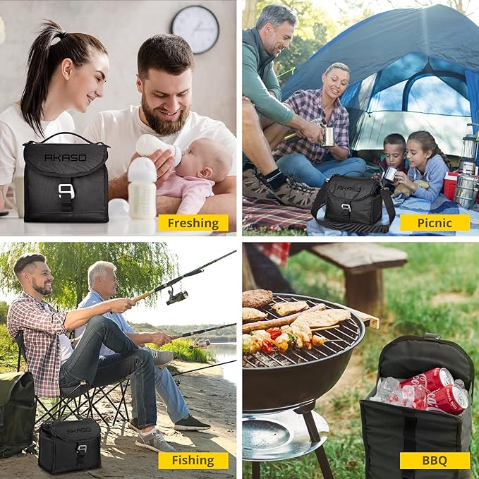 AKASO Insulated Cooler Lunch Bag Packable Lunch Box 12 Can Cooler Bag with Adjustable Shoulder Strap for Office Picnic, Blue