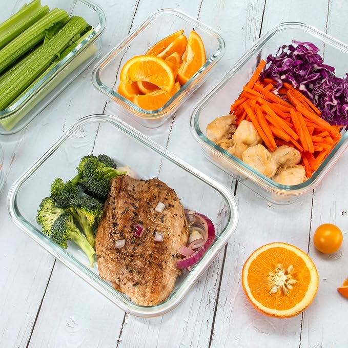 12 Pack Glass Meal Prep Containers with Airtight Lids, Leak-Proof Food Storage Containers, Dishwasher/Microwave/Oven/Freezer Safe Glass Containers for Lunch, Leftovers, to Go (Blue)