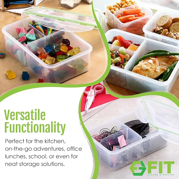 Bento Box for Kids Lunch Containers for Adults (3 Pack, 39 oz) - 3 Compartment Meal Prep Containers with Lids - Microwave, Freezer & Dishwasher Safe, Leakproof Reusable Food Prep Containers, Lunch Box