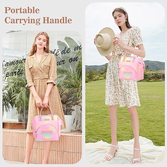 LOKASS Lunch Bag Insulated Lunch Box Wide-Open Lunch Tote Bag Large Drinks Holder Durable Thermal Snacks Organizer for Women Adults Work Picnic Hiking Beach,Heart Colorful