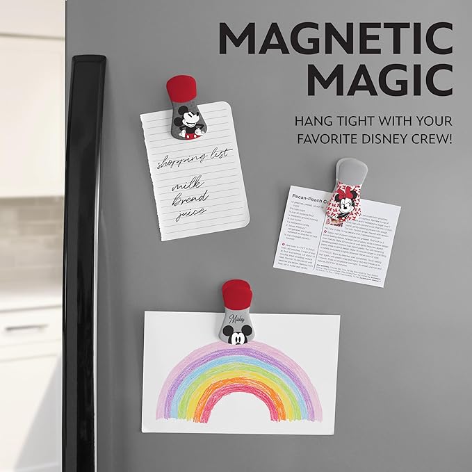Disney Magnetic Chip Clips – Set of 6 Bag Clips for Food Storage - Mickey, Minnie, Lilo & Stitch, Winnie The Pooh – Durable Airtight Bag Chip Clips for Pantry & Fridge Use
